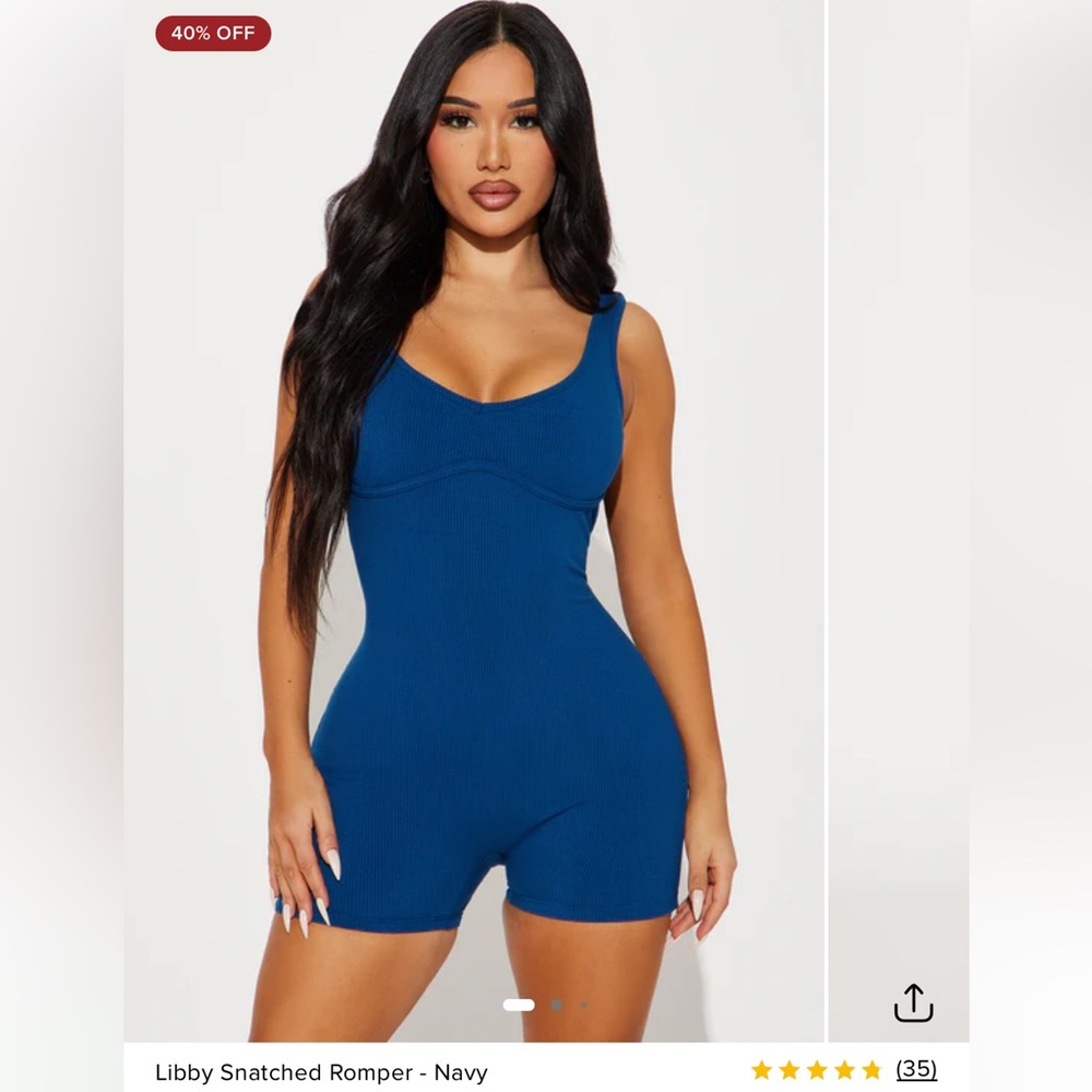 Fashion nova Libby Snatched Romper navy cotton rib onesie romper cobalt blue